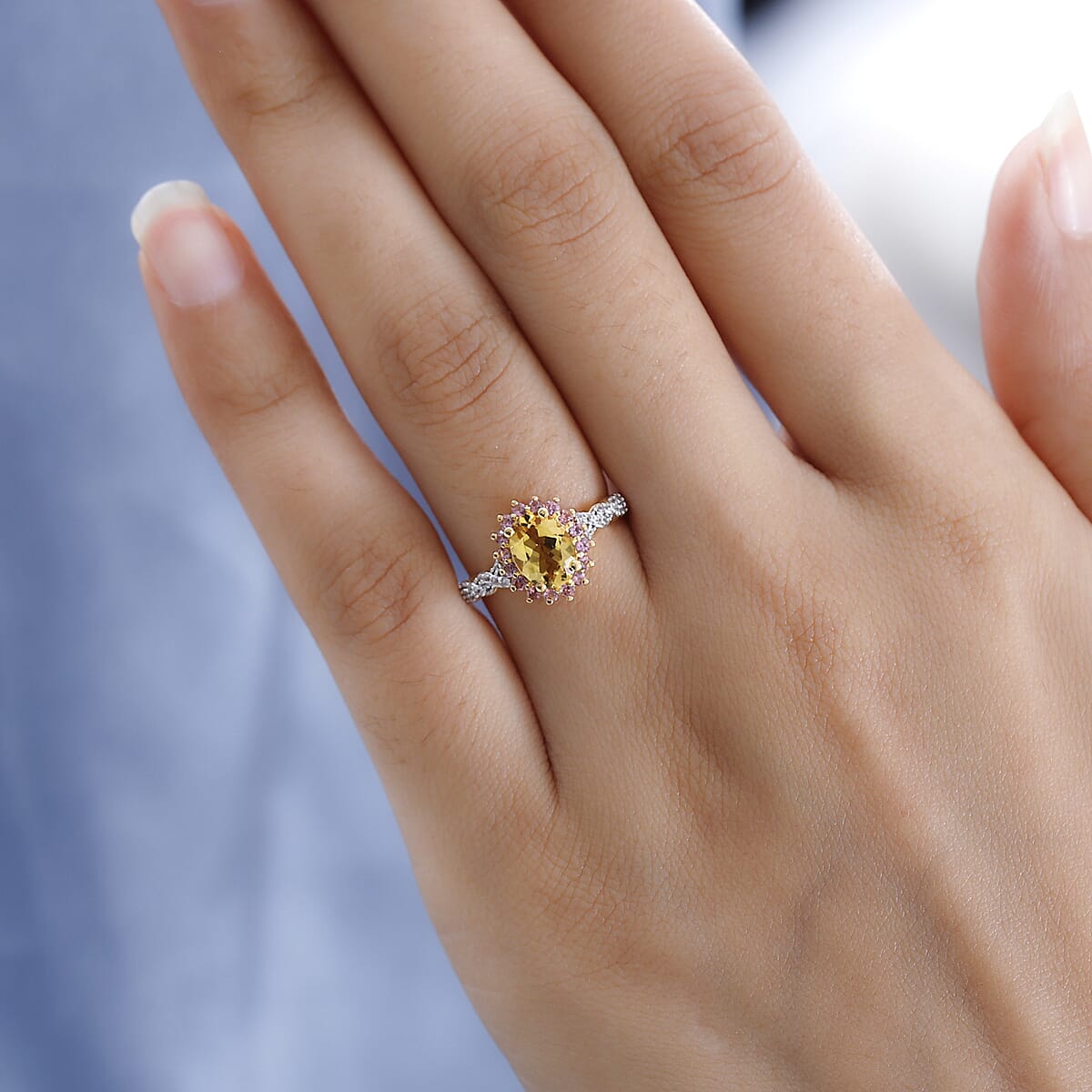 Premium Brazilian Heliodor and Multi Gemstone Halo Ring in Vermeil Yellow Gold Over Sterling Silver (Size 10.0) 1.50 ctw image number 2