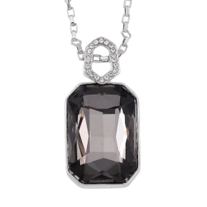 Green Glass and Austrian Crystal Necklace in Silvertone 20-22 Inches