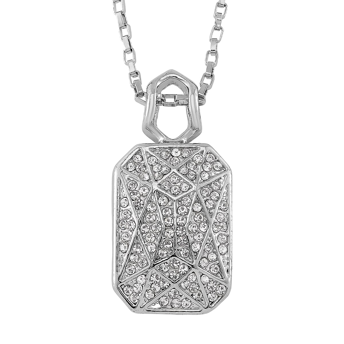 Green Glass and Austrian Crystal Necklace in Silvertone 20-22 Inches