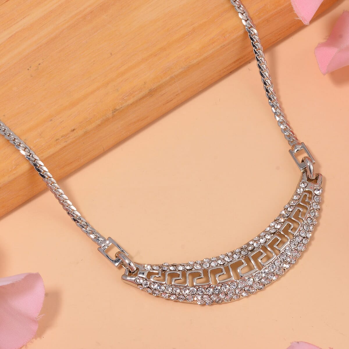 Austrian Crystal Half Moon Necklace in Silvertone 20-22 Inches image number 1