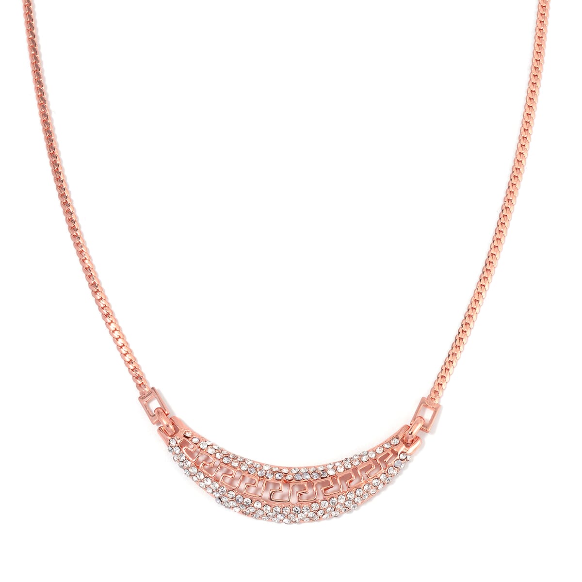 Austrian Crystal Half Moon Necklace in Rosetone 20-22 Inches image number 0