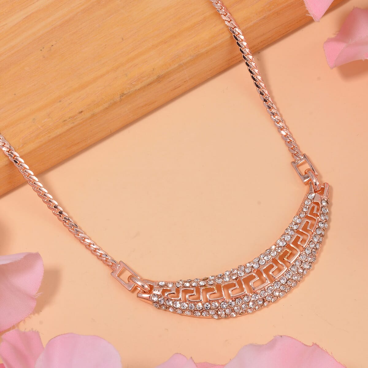 Austrian Crystal Half Moon Necklace in Rosetone 20-22 Inches image number 1