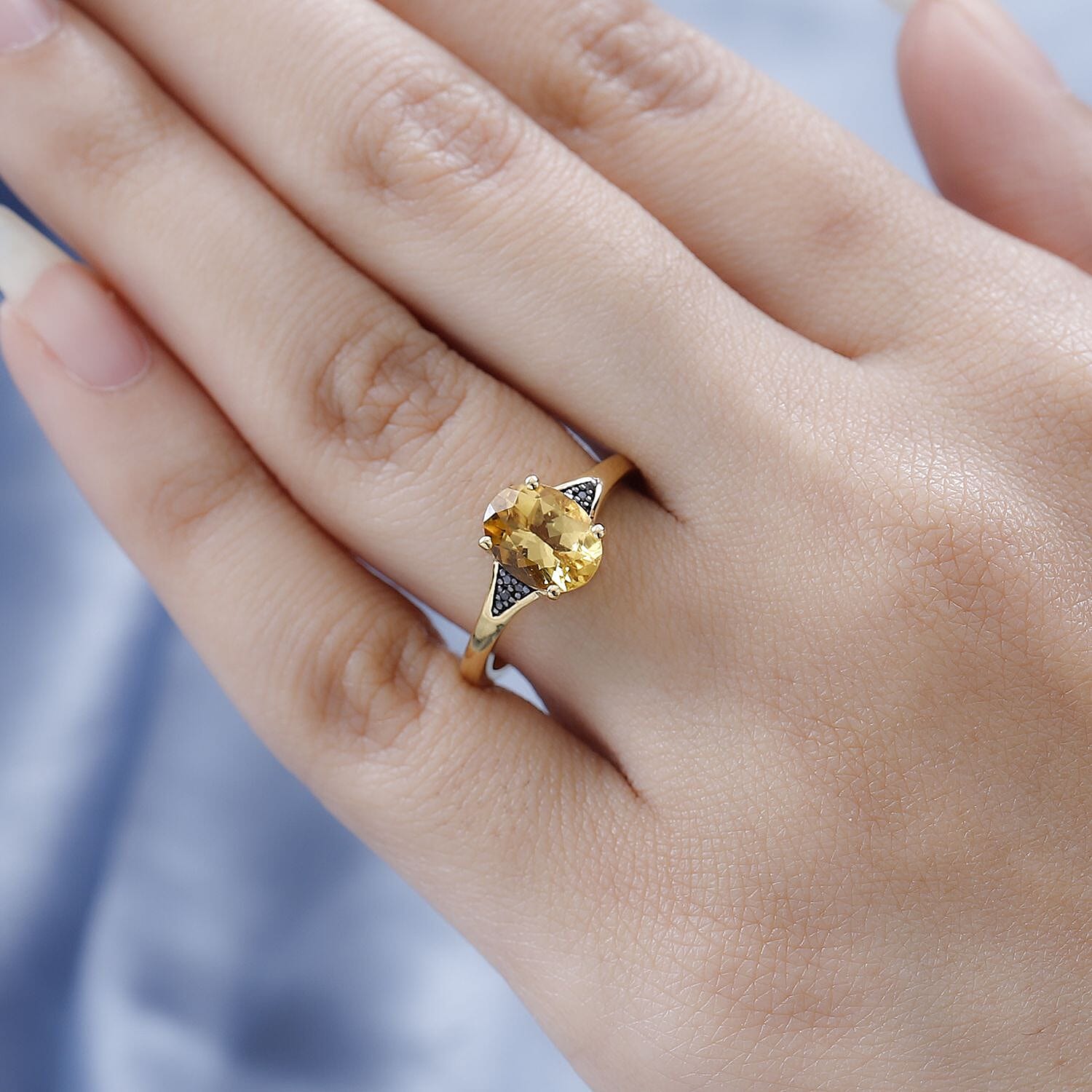 Premium Brazilian Heliodor and Black Diamond Ring in Vermeil Yellow Gold Over Sterling Silver (Size 10.0) 1.65 ctw