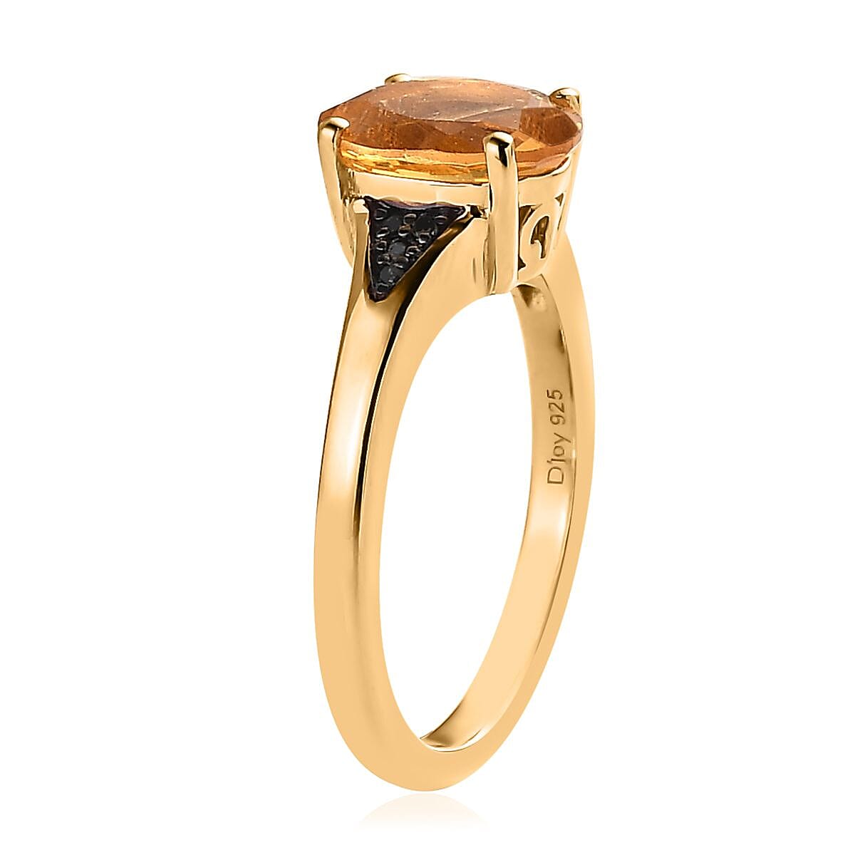 Premium Brazilian Heliodor and Black Diamond Ring in Vermeil Yellow Gold Over Sterling Silver 1.65 ctw image number 2