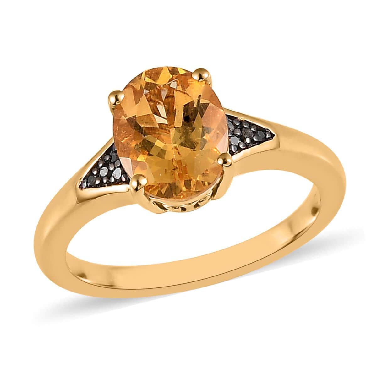 Premium Brazilian Heliodor and Black Diamond Ring in Vermeil Yellow Gold Over Sterling Silver (Size 6.0) 1.65 ctw image number 0