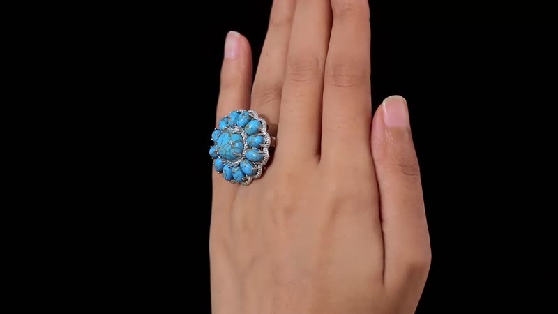 Doorbuster Karis Mojave Blue Turquoise Floral Ring in Platinum Bond (Size 10.0) 15.75 ctw