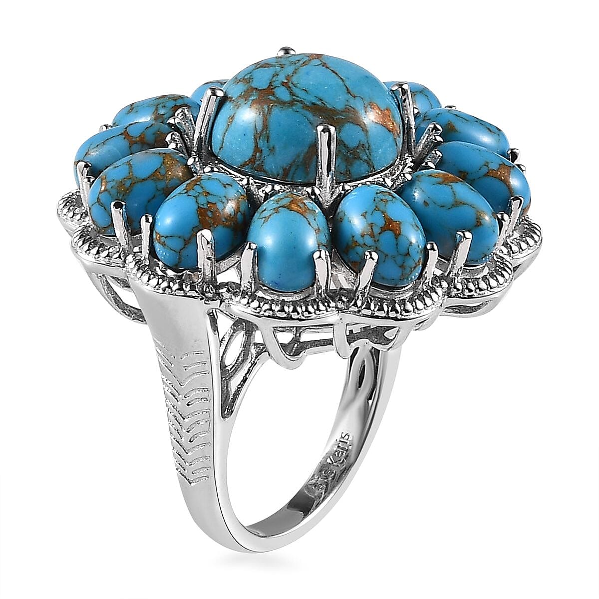 Karis Mojave Blue Turquoise 15.00 ctw Floral Ring in Platinum Bond (Size 10.0)