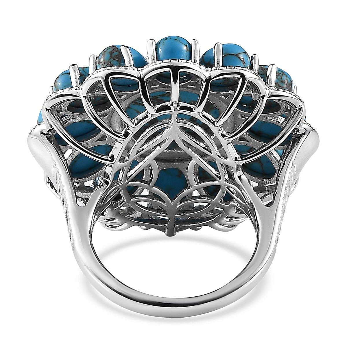 Karis Mojave Blue Turquoise 15.00 ctw Floral Ring in Platinum Bond (Size 10.0)