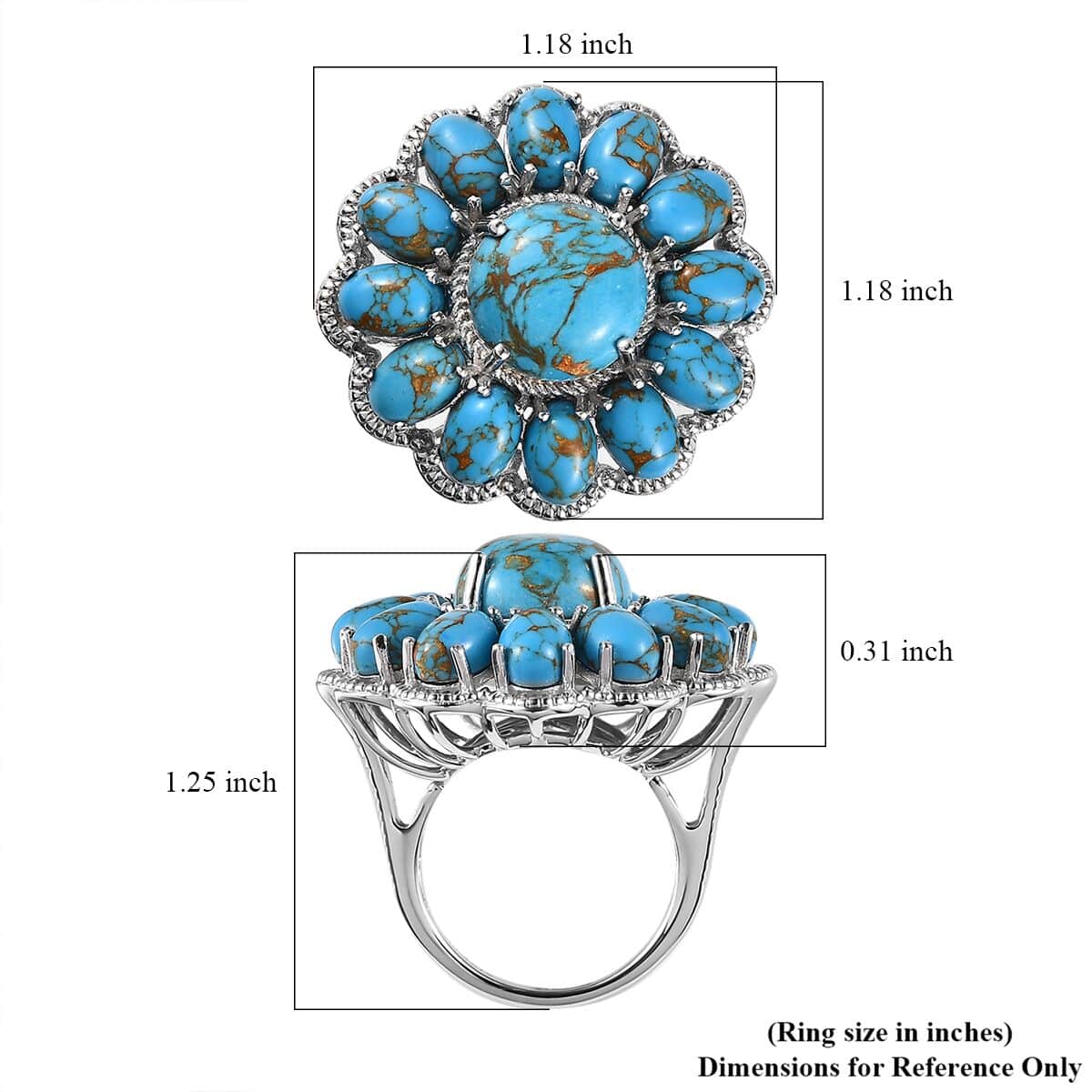 Karis Mojave Blue Turquoise Floral Ring in Platinum Bond (Size 10.0) 15.00 ctw image number 5