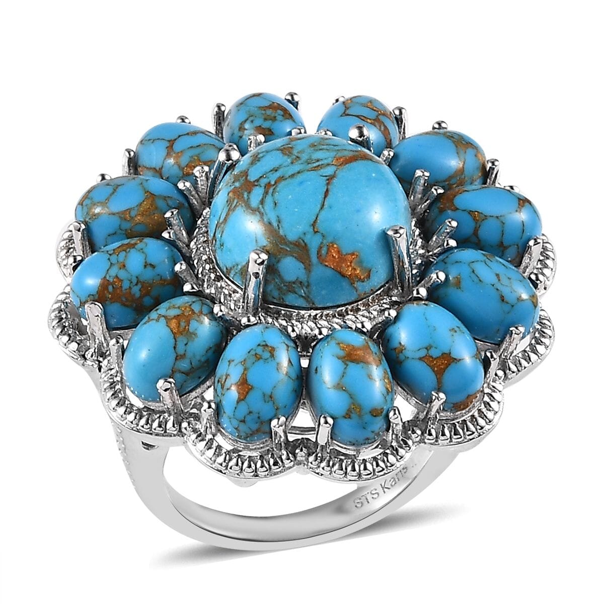 Karis Mojave Blue Turquoise 15.00 ctw Floral Ring in Platinum Bond (Size 5.0) image number 0
