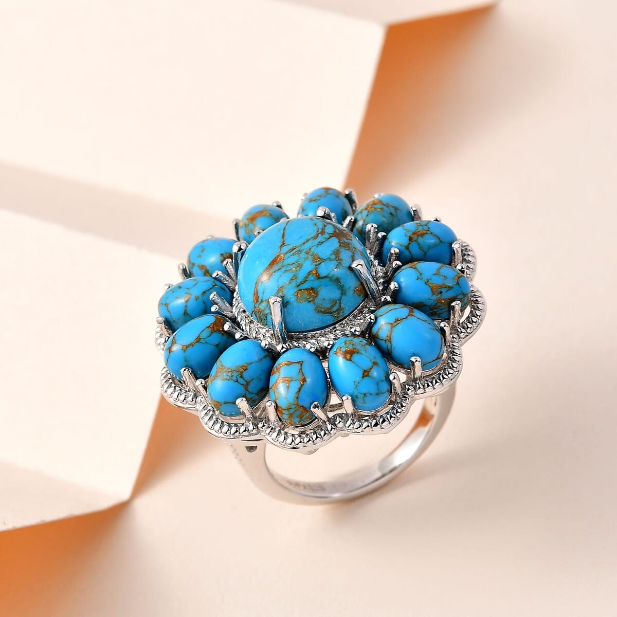 Karis Mojave Blue Turquoise 15.00 ctw Floral Ring in Platinum Bond (Size 5.0) image number 1