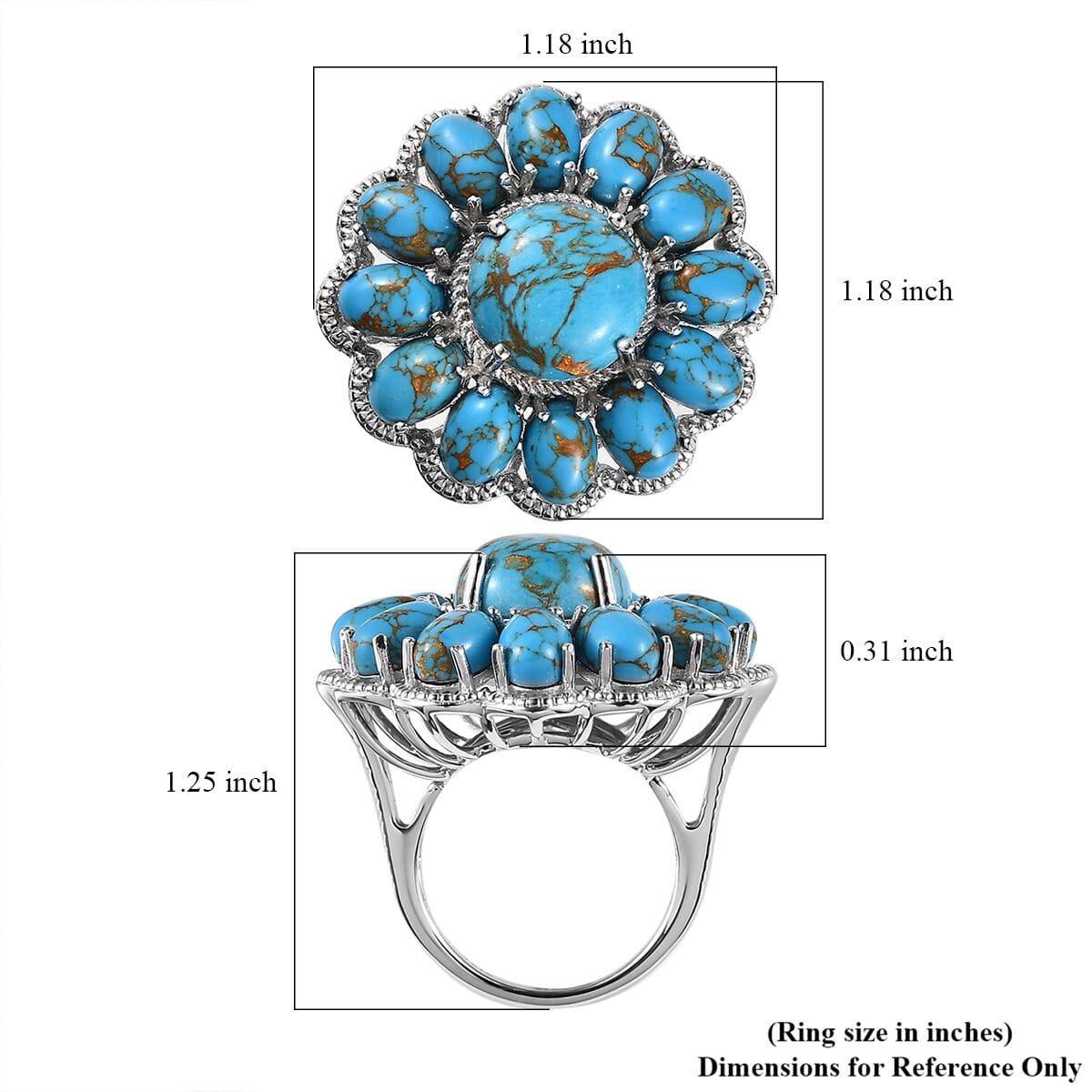 Karis Mojave Blue Turquoise 15.00 ctw Floral Ring in Platinum Bond (Size 5.0) image number 5