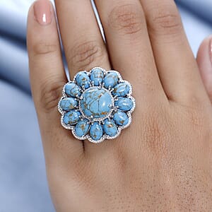 Karis Mojave Blue Turquoise 15.00 ctw Floral Ring in Platinum Bond (Size 7.0)
