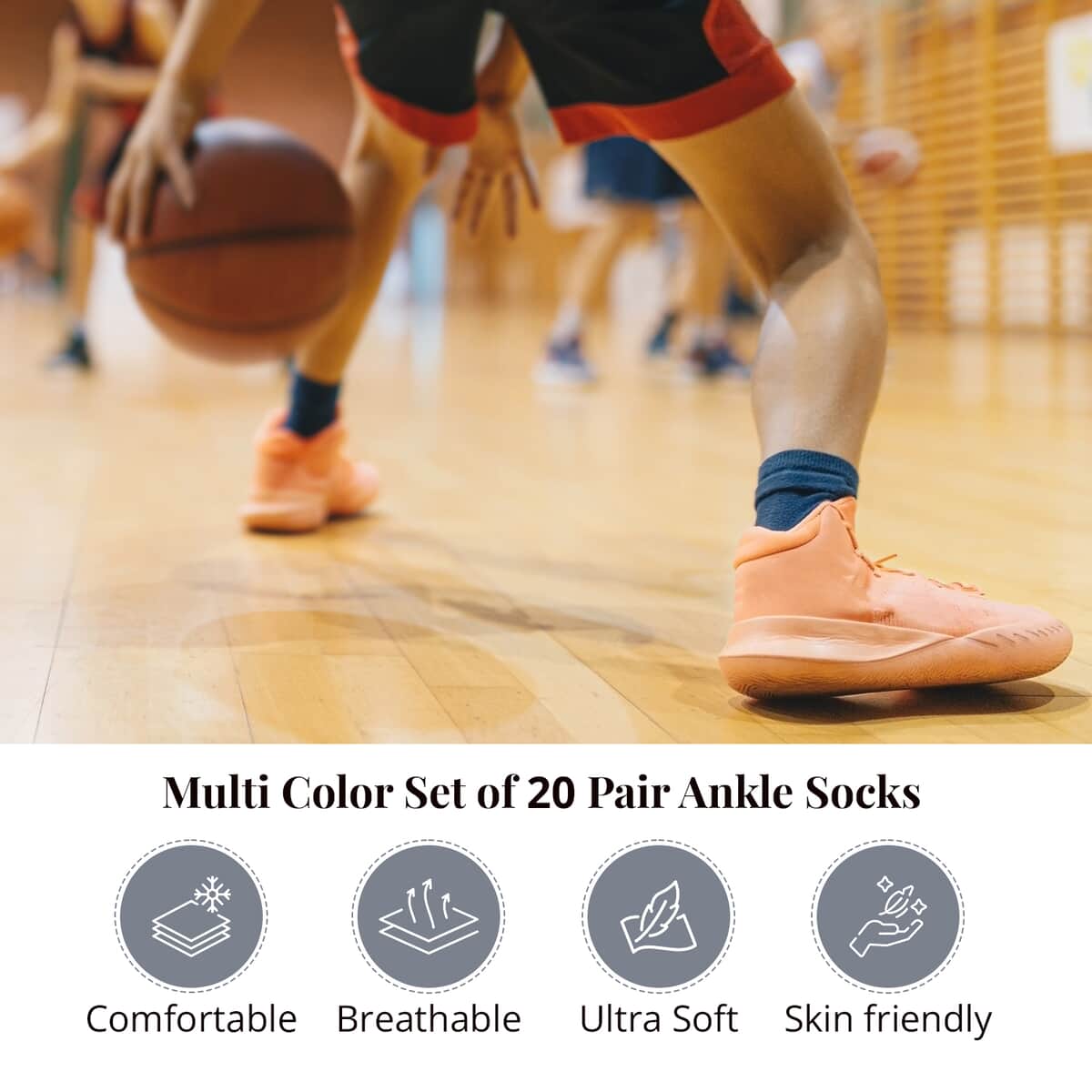 Multi Color Set of 20 Pair Ankle Socks image number 1