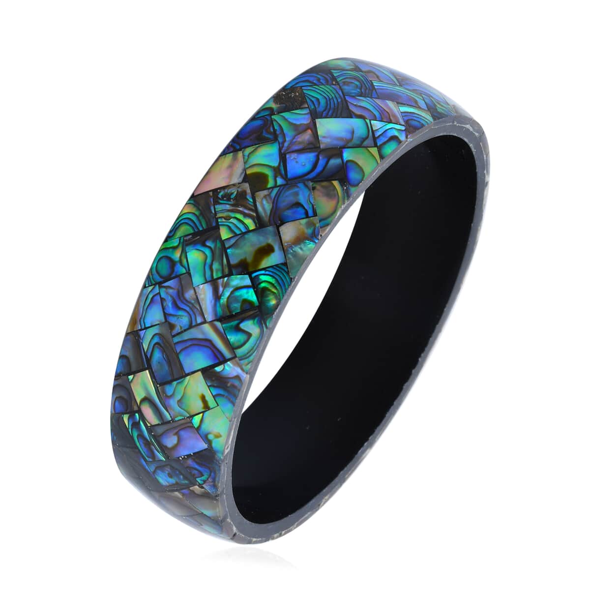 Abalone Inlay Shell With Black Resin Bangle Bracelet (7.50 in) image number 0
