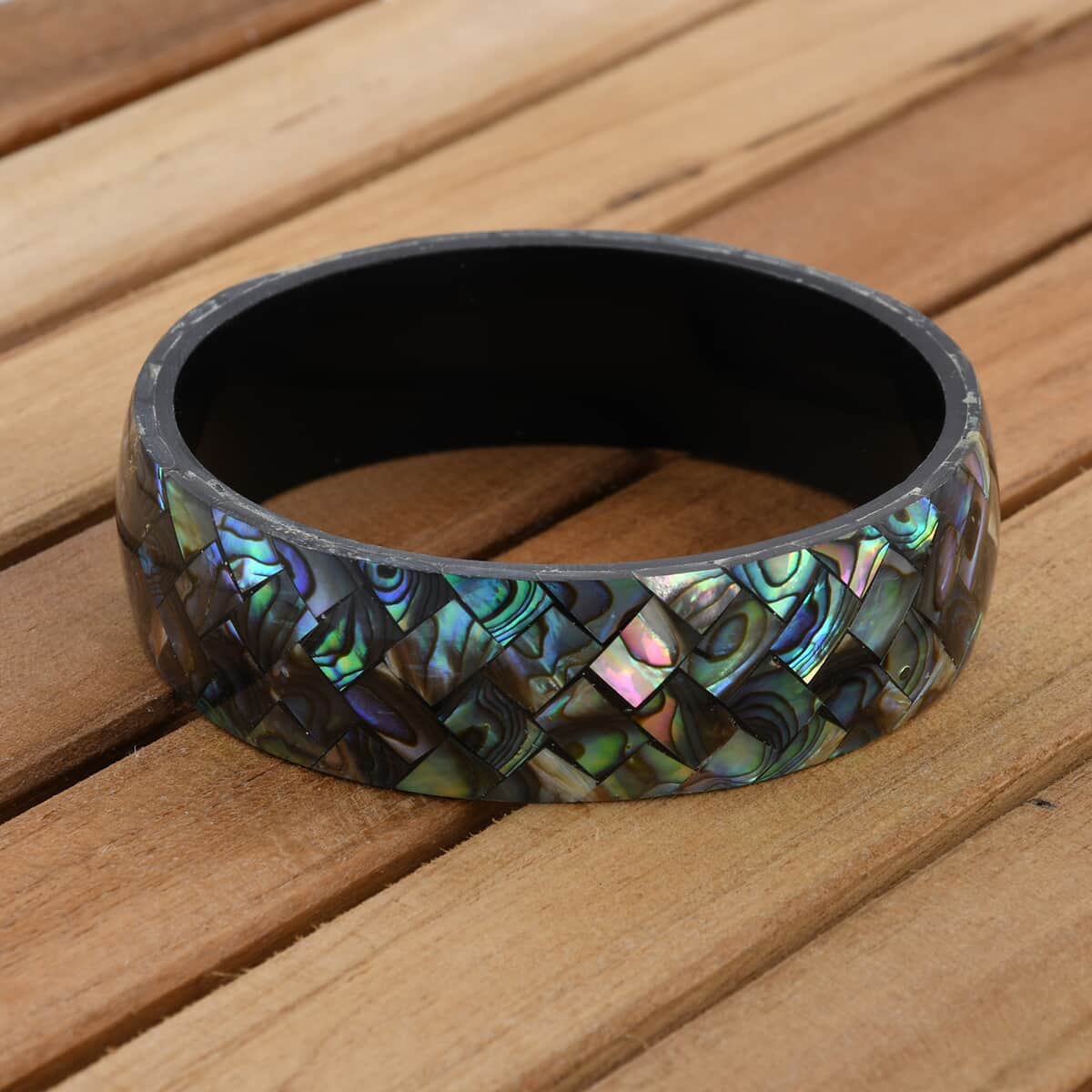 Abalone Inlay Shell With Black Resin Bangle Bracelet (7.50 in) image number 1