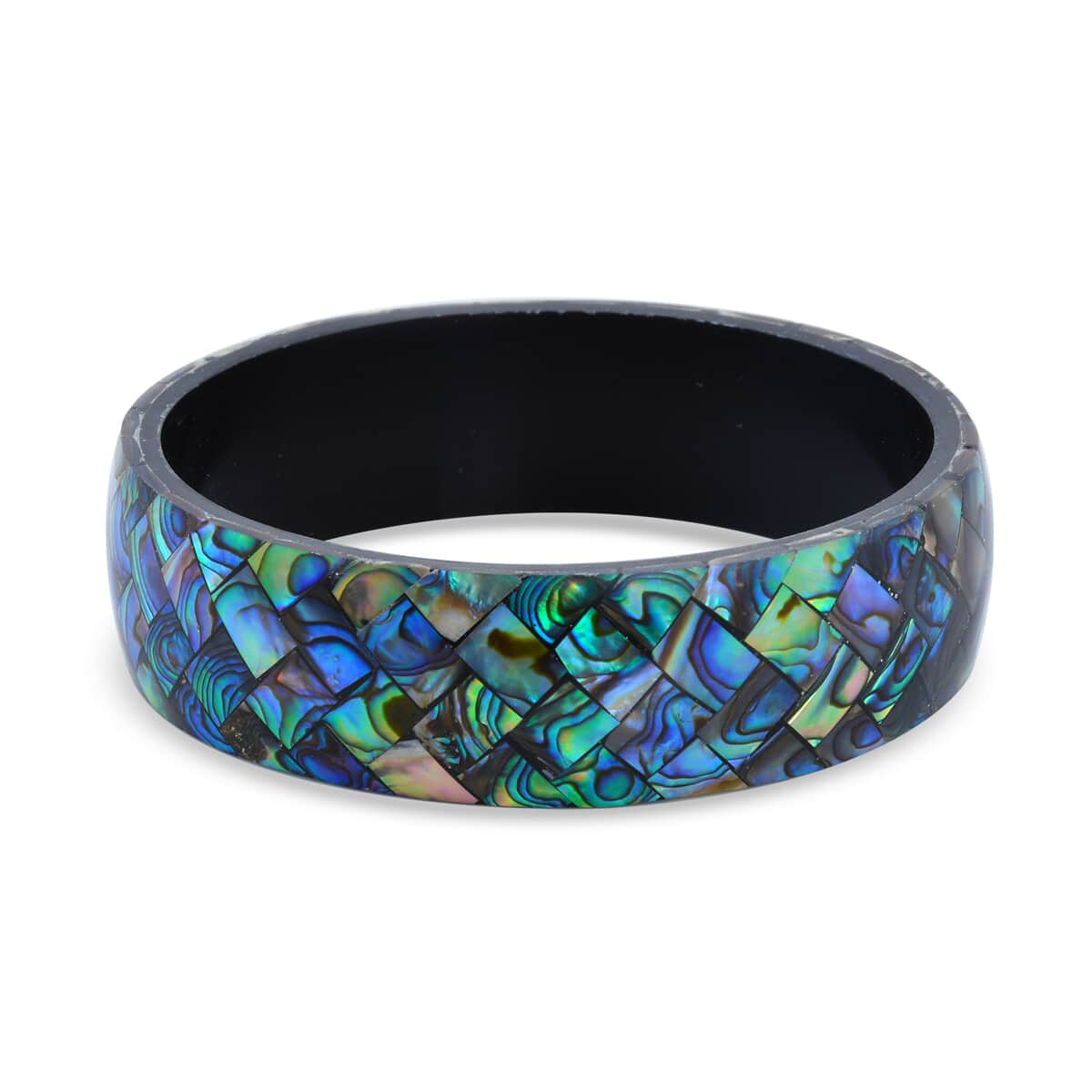 Abalone Inlay Shell With Black Resin Bangle Bracelet (7.50 in) image number 3
