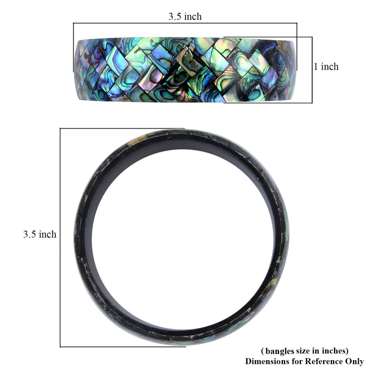 Abalone Inlay Shell With Black Resin Bangle Bracelet (7.50 in) image number 4