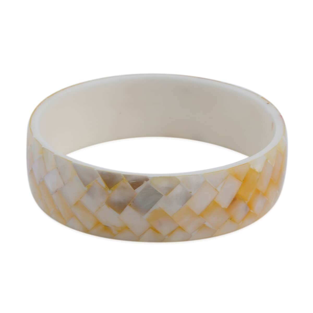 Mother of Pearl Inlay Shell With White Resin Bangle Bracelet (7.50 in) image number 0