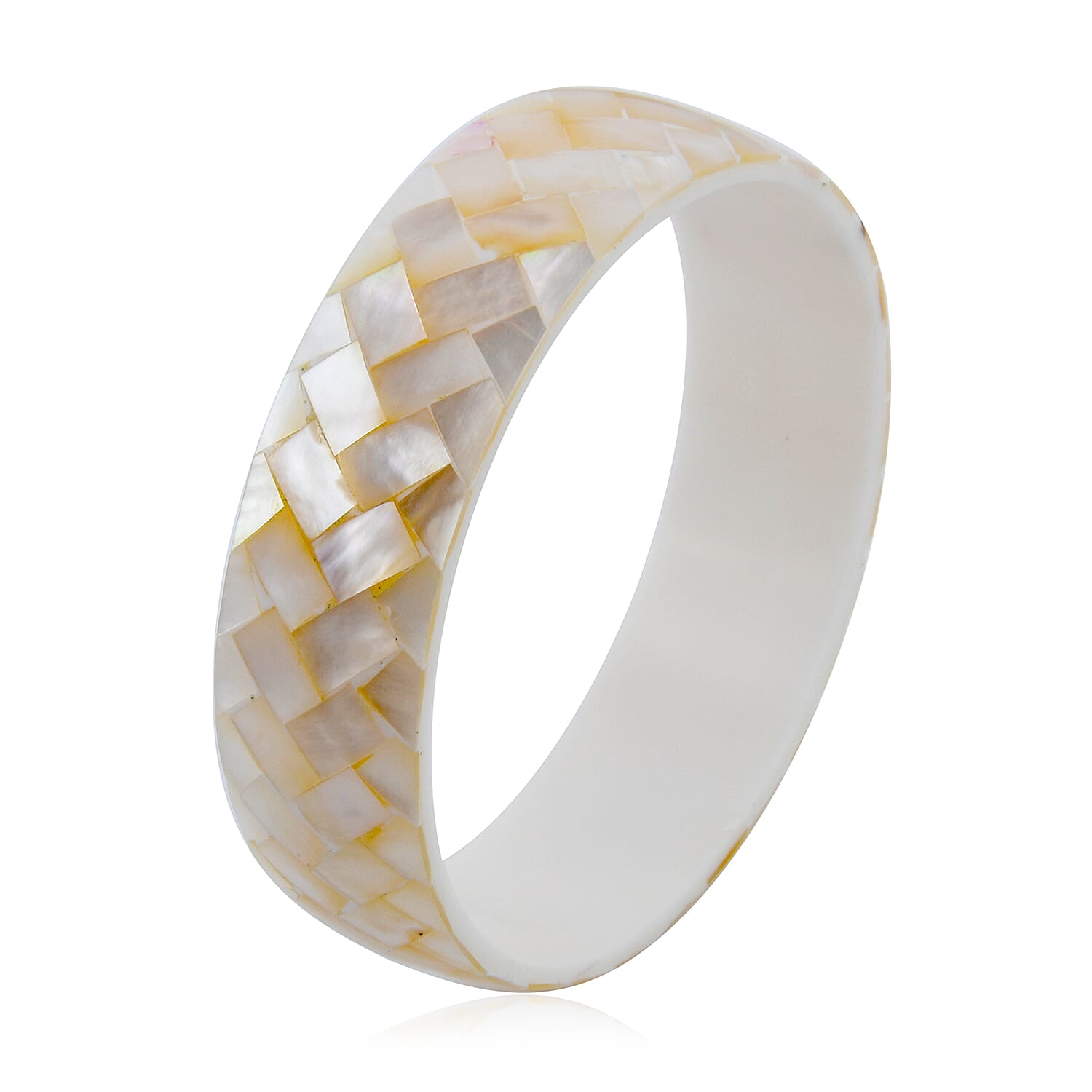 Mother of Pearl Inlay Shell With White Resin Bangle Bracelet (7.50 in)