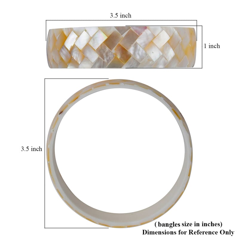 Mother of Pearl Inlay Shell With White Resin Bangle Bracelet (7.50 in)
