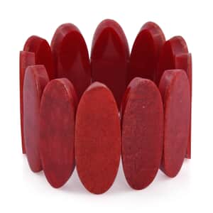 Red Coral Inlay Stretch Bracelet with Matching Color Resin (7.50 in)