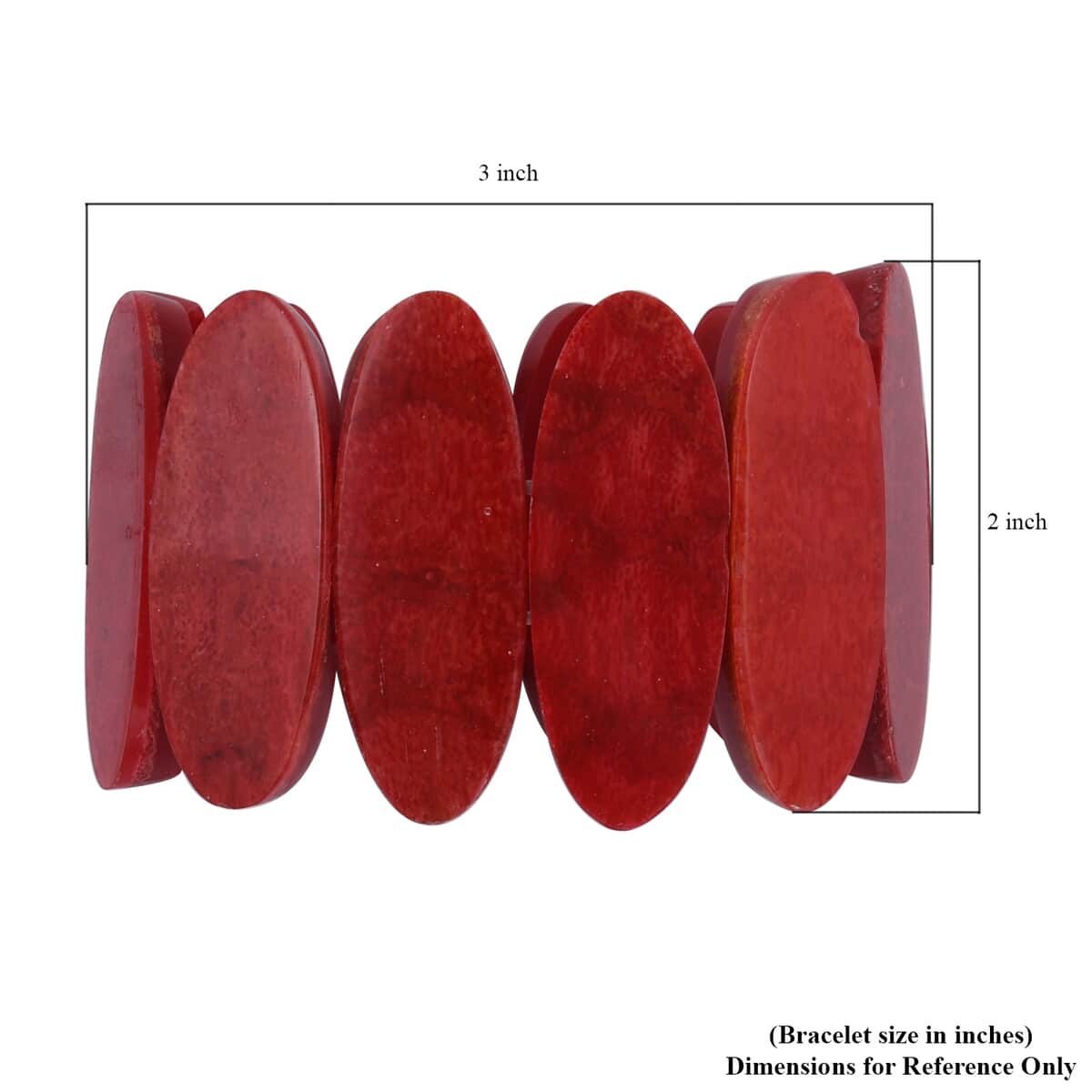 Red Coral Inlay Stretch Bracelet with Matching Color Resin (7.50 in) image number 3