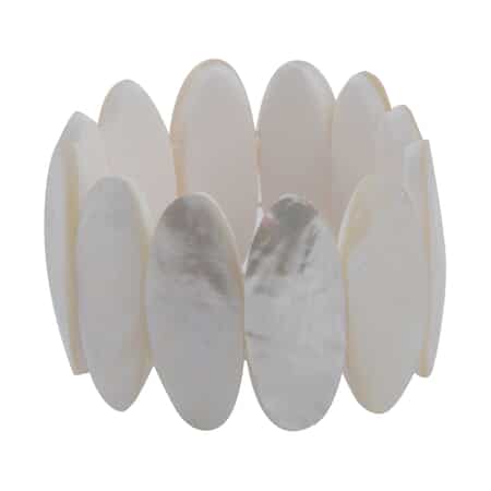 White Mother of Pearl Inlay Stretch Bracelet with Matching Color Resin (7.50 in) image number 0