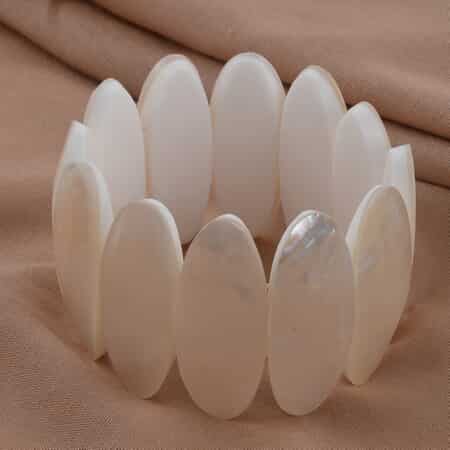 White Mother of Pearl Inlay Stretch Bracelet with Matching Color Resin (7.50 in) image number 2