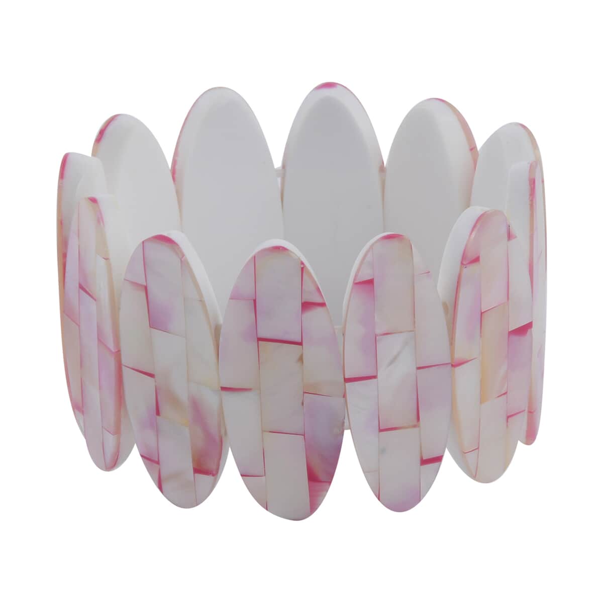 Pink Mother of Pearl Inlay Stretch Bracelet with Matching Color Resin (7.50 in) image number 0