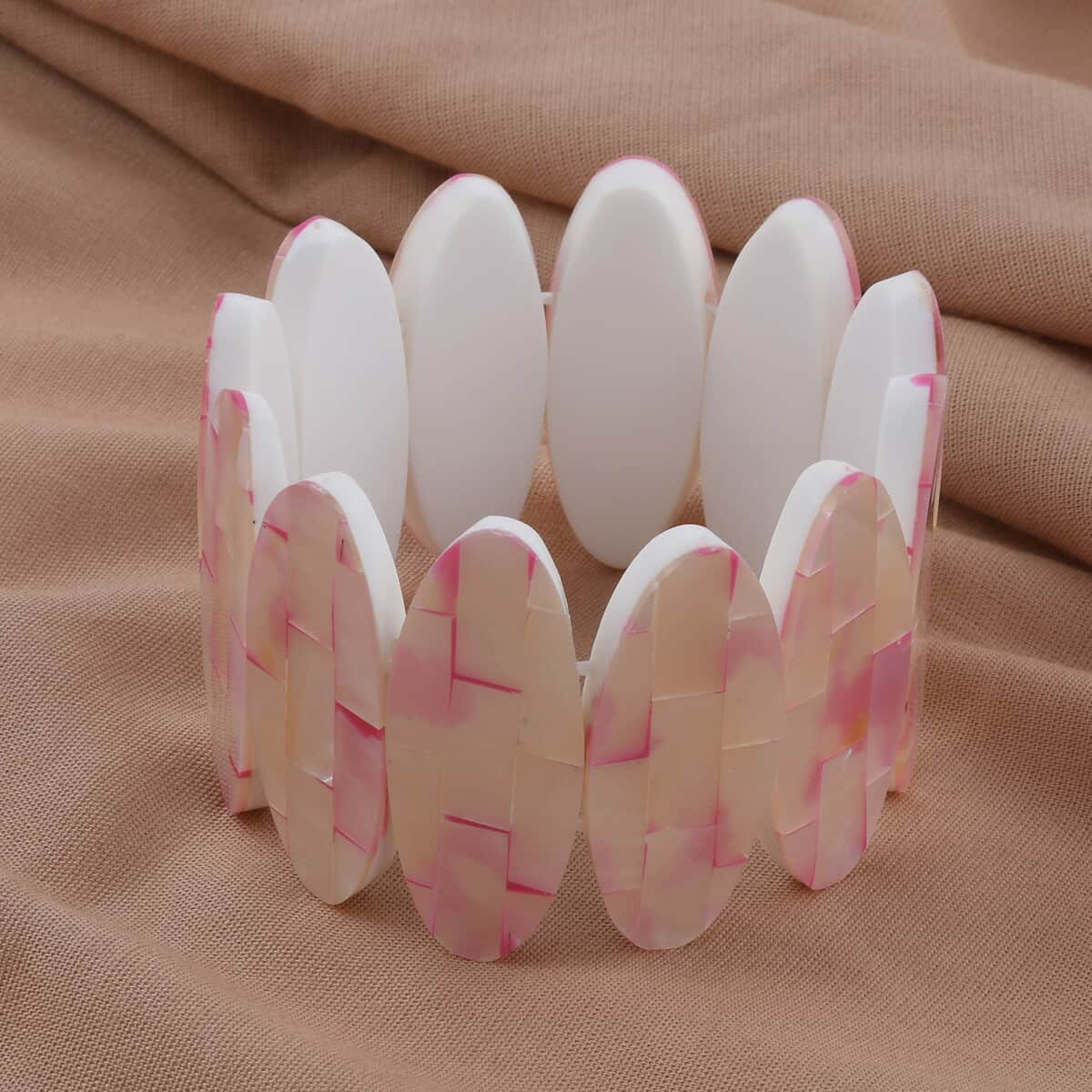 Pink Mother of Pearl Inlay Stretch Bracelet with Matching Color Resin (7.50 in) image number 1