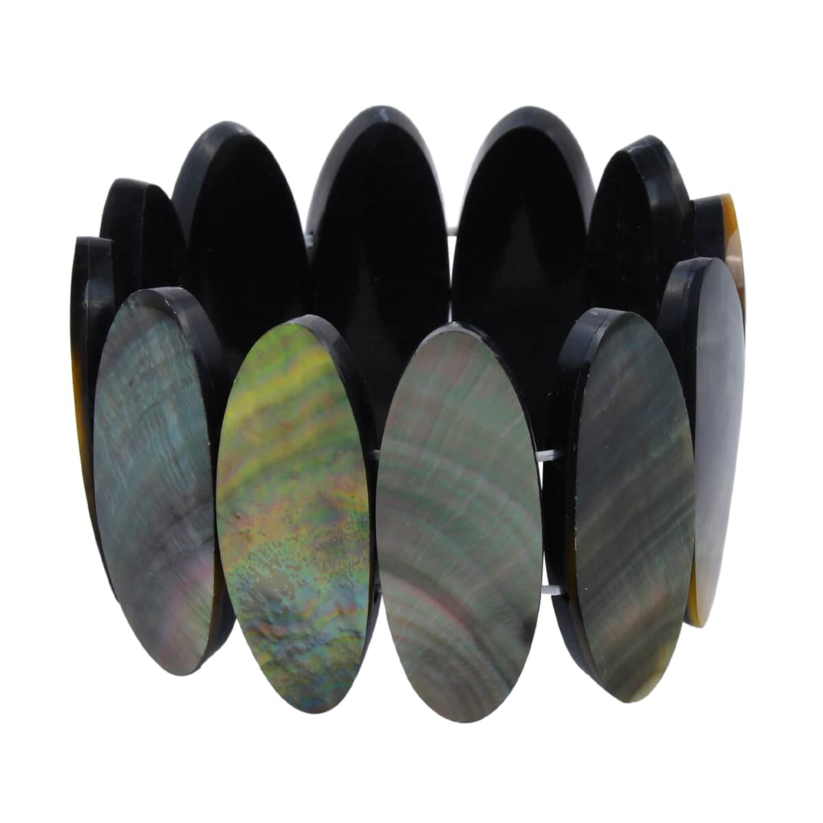 Gray Shell Inlay Stretch Bracelet with Matching Color Resin (7.50 in) image number 0