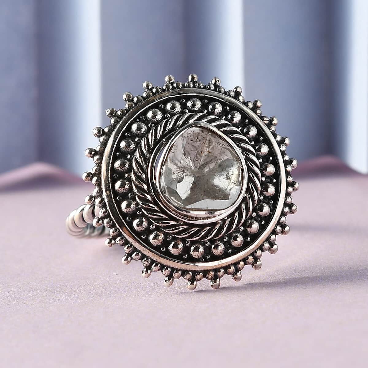 Polki Diamond Mandala Ring in Sterling Silver (Size 7.0) 0.33 ctw image number 1