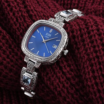 Bali Legacy Eon 1962 Multi Gemstone Swiss Movement Bracelet Watch in Sterling Silver (Up to 7.50 in) 9.00 ctw