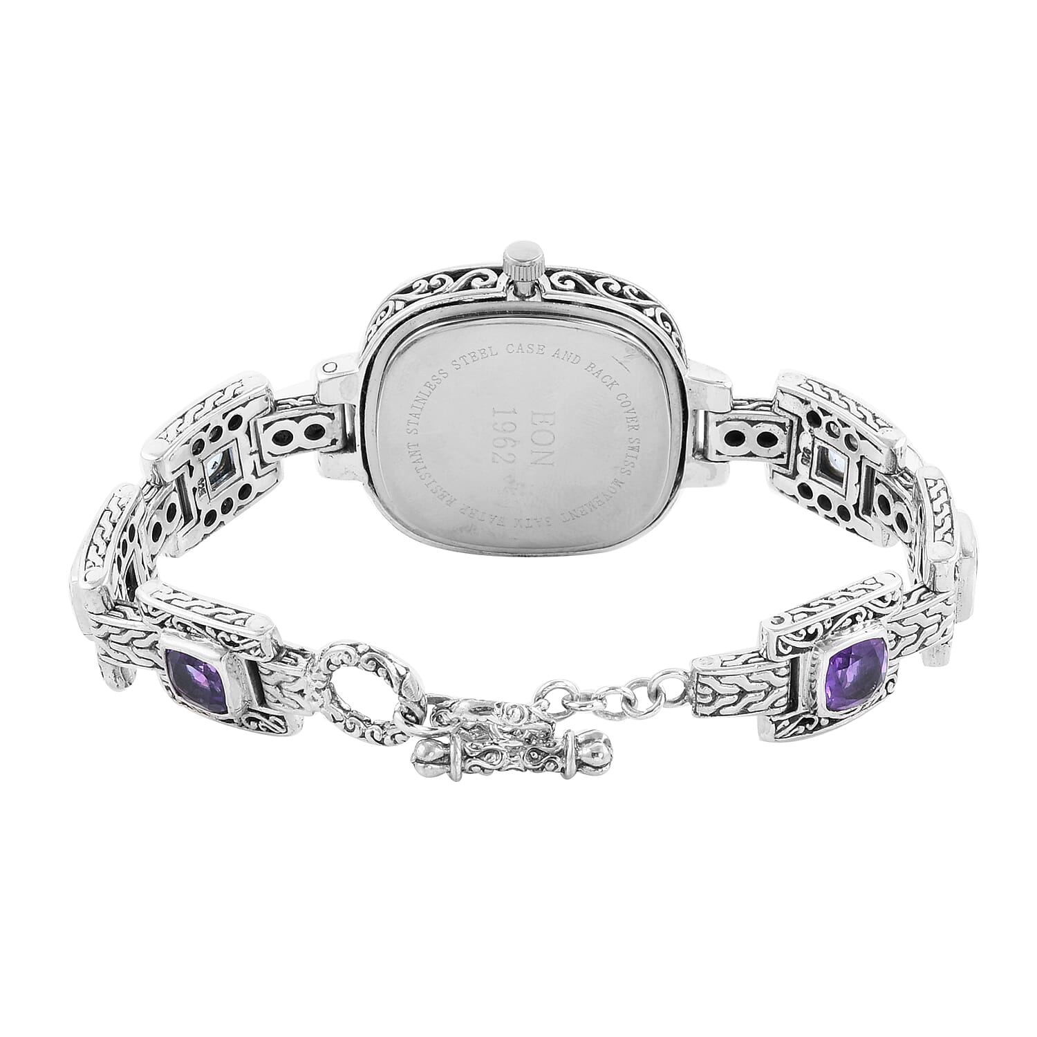 Bali Legacy Eon 1962 Multi Gemstone Swiss Movement Bracelet Watch in Sterling Silver (Up to 7.50 in) 9.00 ctw