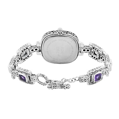 Bali Legacy Eon 1962 Multi Gemstone Swiss Movement Bracelet Watch in Sterling Silver (Up to 7.50 in) 9.00 ctw