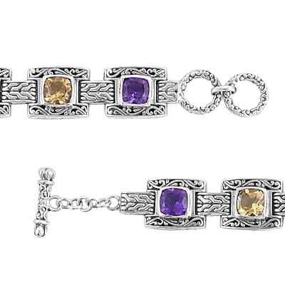 Bali Legacy Eon 1962 Multi Gemstone Swiss Movement Bracelet Watch in Sterling Silver (Up to 7.50 in) 9.00 ctw