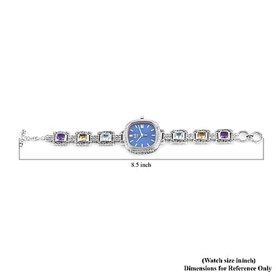 Bali Legacy Eon 1962 Multi Gemstone Swiss Movement Bracelet Watch in Sterling Silver (Up to 7.50 in) 9.00 ctw