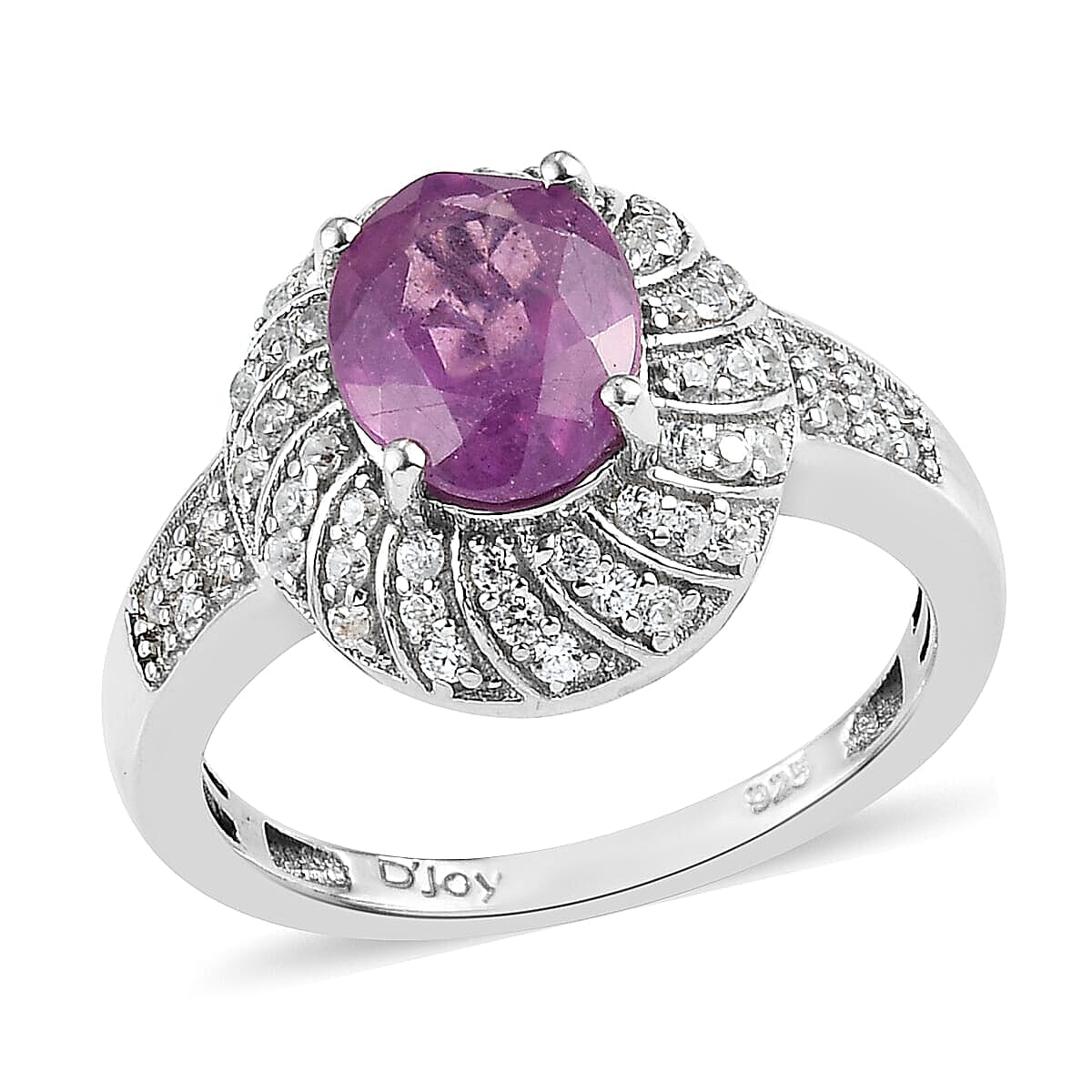Ilakaka Hot Pink Sapphire and Zircon Cocktail Ring in Platinum Over Sterling Silver (Size 10.0) 3.15 ctw