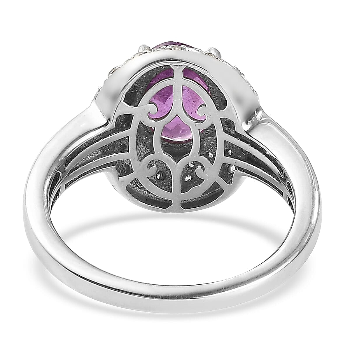 Ilakaka Hot Pink Sapphire and Zircon Cocktail Ring in Platinum Over Sterling Silver (Size 6.0) 3.15 ctw image number 4