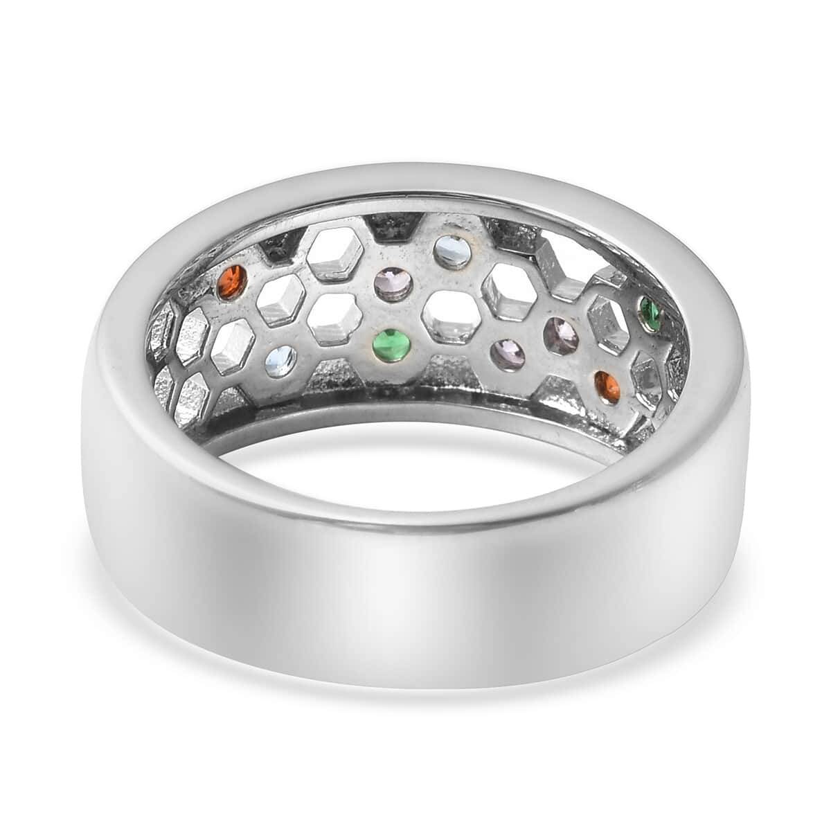 Simulated Multi Color Diamond Band Ring in Silvertone 0.40 ctw image number 4