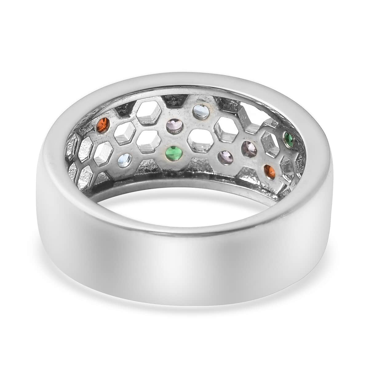 Simulated Multi Color Diamond Band Ring in Silvertone (Size 7.0) 0.44 ctw image number 4