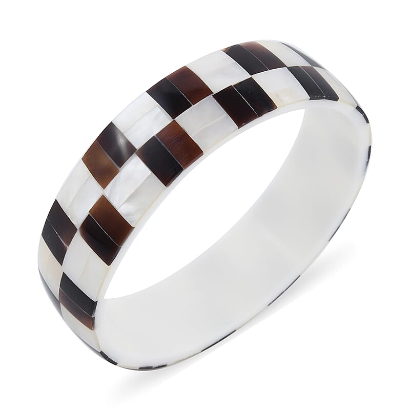 Shell Inlay with White Resin Bangle Bracelet (7.50 In)