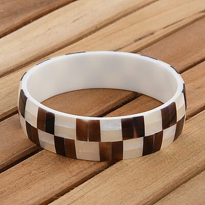 Shell Inlay with White Resin Bangle Bracelet (7.50 In)