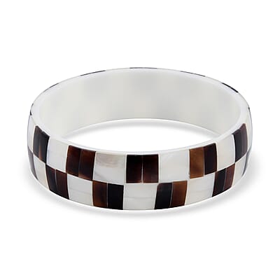 Shell Inlay with White Resin Bangle Bracelet (7.50 In)