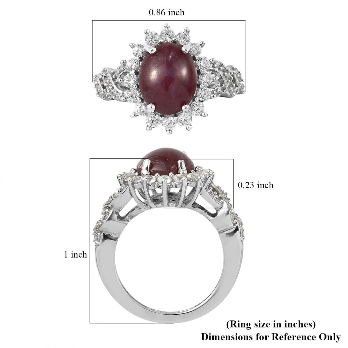 Indian Star Ruby and Natural White Zircon Sunburst Ring in Platinum Over Sterling Silver 5.75 ctw image number 5