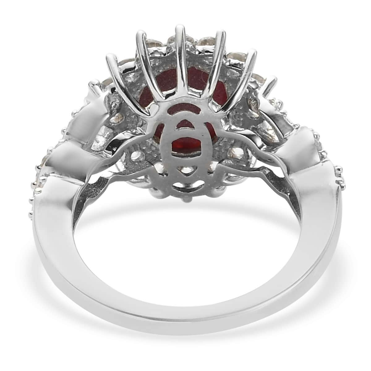 Indian Star Ruby and Natural White Zircon Sunburst Ring in Platinum Over Sterling Silver (Size 7.0) 5.75 ctw image number 4