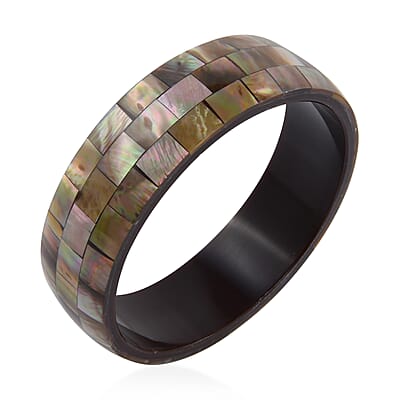 Handcrafted Mabe shell Inlay With Dark Brown Inner Resin Bangle Bracelet (7.50 in) and Earrings in Dualtone
