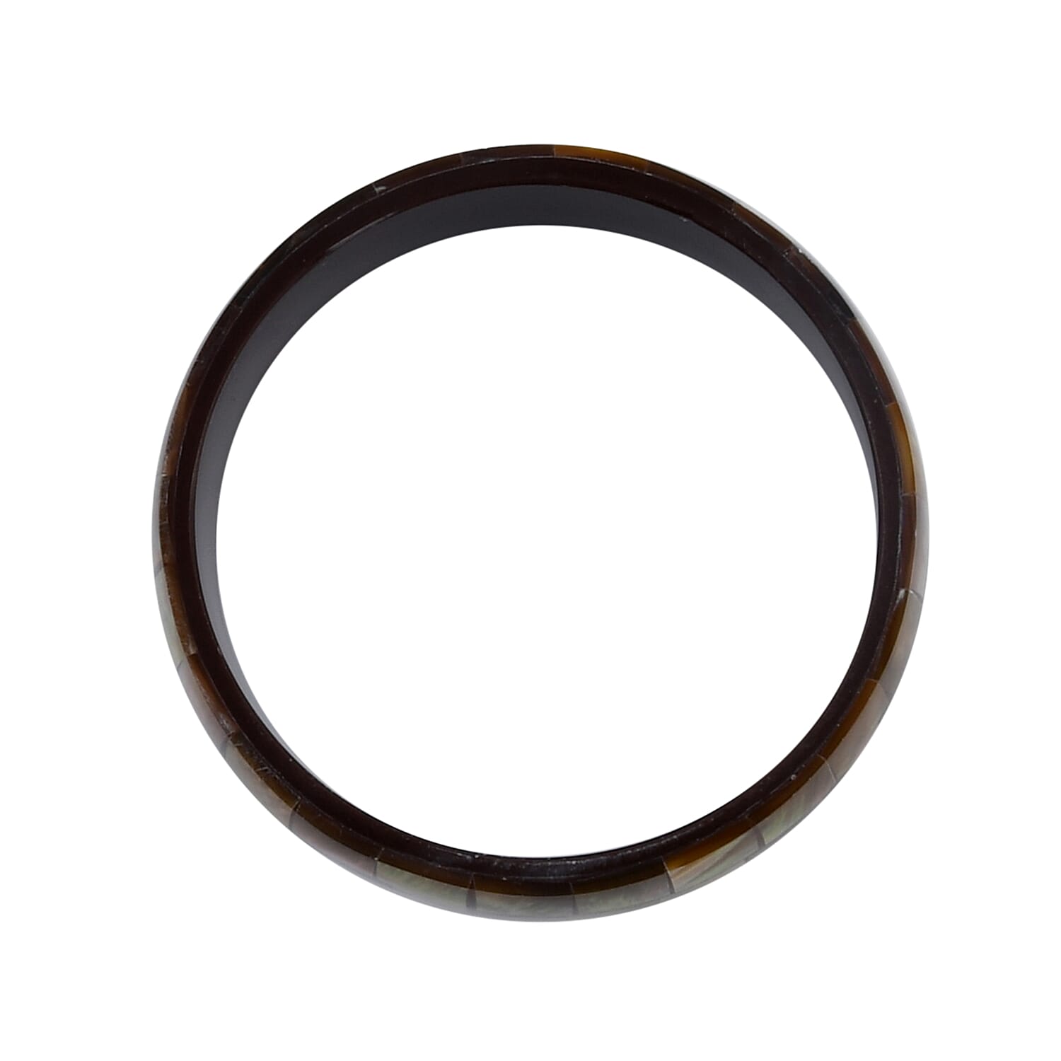 Handcrafted Mabe shell Inlay With Dark Brown Inner Resin Bangle Bracelet (7.50 in) and Earrings in Dualtone