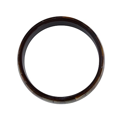 Handcrafted Mabe shell Inlay With Dark Brown Inner Resin Bangle Bracelet (7.50 in) and Earrings in Dualtone